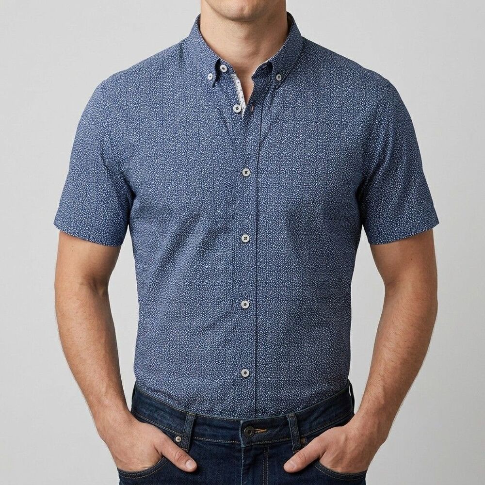 International Report Mens Blue 4-Way Stretch Shirt Medium Button Down Preppy